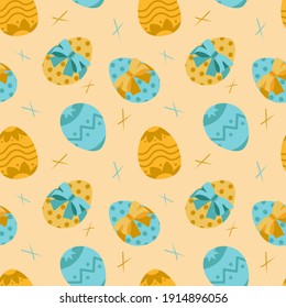 Seamless pattern with an Easter eggs, flat design. Colorful eggs for Easter holidays design concept. Vector illustration for card, poster, paper wrapping