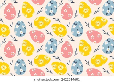 patrón transparente con huevos de Pascua con ornamentos florales - ilustración vectorial