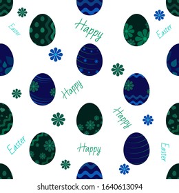 seamless pattern of easter eggs with flowers on transparent background, happy easter