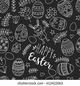 Seamless pattern for Easter Eggs, flowers, bunny Happy easter pattern