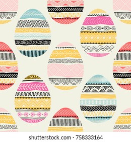 Seamless Pattern With Easter Eggs. Freehand Drawing. Can Be Used On Packaging Paper, Fabric, Background For Different Images, Etc. 