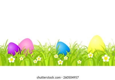 Seamless pattern with Easter eggs and grass