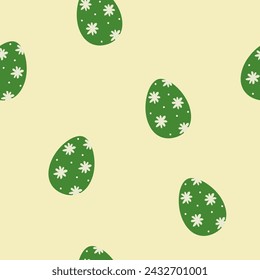 Seamless pattern with Easter Eggs. Green colored easter eggs in hand drawn style. Easter colored eggs simple pattern. For printing on fabric.