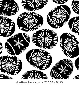 Seamless pattern with Easter eggs - hand drawn black and white 
vector illustration.