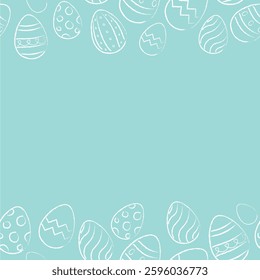Seamless pattern with Easter eggs. Hand drawn illustration. Background with empty space horizontally in the center.