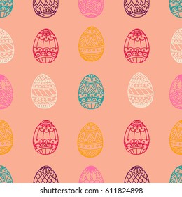Seamless pattern with Easter eggs. Easter hand-drawn decorative elements in vector. .  Zentangle. Illustration can be used for cover, card, background for poster, fabrics, wallpaper, textiles