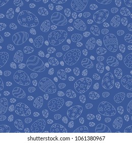 Seamless pattern with easter eggs, happy easter day, Greeting easter card backdrop,  The decorative Easter eggs with different patterns and different sizes, vector illustration.