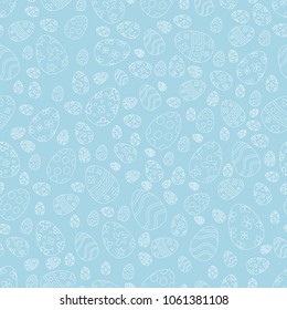 Seamless pattern with easter eggs, happy easter day, Greeting easter card backdrop,  The decorative Easter eggs with different patterns and different sizes, vector illustration.