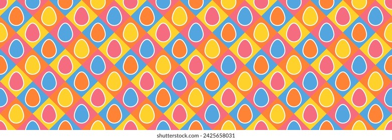 Seamless pattern with Easter eggs in modern style. Background for card, invitation and poster. Banner. Vector illustration
