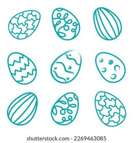 Seamless pattern. Easter eggs. Multicolored and line drawing of eggs. Funny eggs.