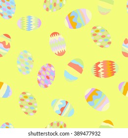 Seamless pattern of Easter eggs on a yellow background