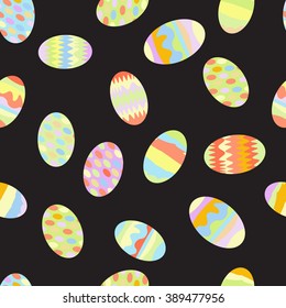 Seamless pattern of Easter eggs on a black background