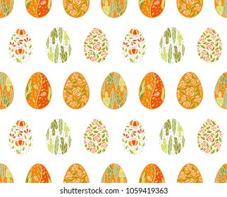 Seamless pattern with easter eggs in orange color. Pattern for holiday easter wallpaper or textile, gift wrapping