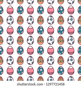 Seamless pattern easter eggs with ornament Easter image on white background. Printing for printing on fabric, paper, packaging. Vector illustration