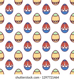 Seamless pattern easter eggs with ornament Easter image on white background. Printing for printing on fabric, paper, packaging. Vector illustration