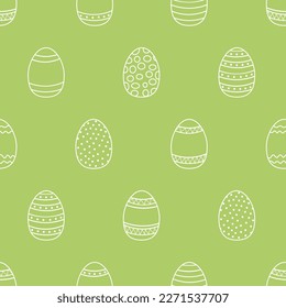 Seamless pattern of Easter eggs outline on green background