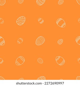 Seamless pattern of Easter eggs outline on orange background