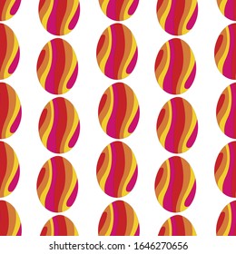 Seamless pattern. Easter eggs are painted with abstract waves. Bright color. Hand-drawn vector illustration,