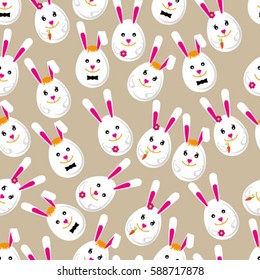 Seamless pattern of Easter eggs painted in the face with a stylized Bunny ears Easter