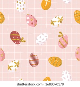 Seamless pattern with Easter eggs. Pastel holiday print. Vector hand drawn illustration.
