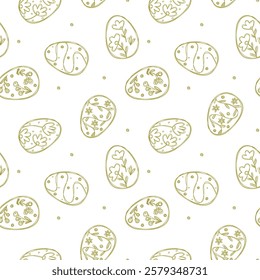 Seamless pattern with Easter eggs in pastel shades. Doodle is hand drawn vector illustration.
