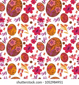 seamless pattern with Easter eggs in a red range on a white background