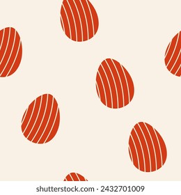 Seamless pattern with Easter Eggs. Easter eggs in red color in hand drawn style. Vector illustration. Holiday wrapping paper, modern flat vector design.
