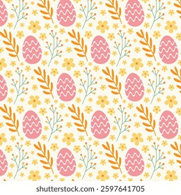 seamless pattern with easter eggs and spring flower.