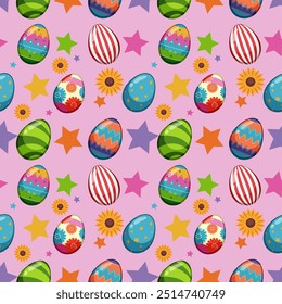 Seamless pattern with Easter eggs and stars