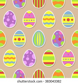 Seamless pattern with easter eggs stickers icons in flat style. Vector Illustration for Easter holidays design.