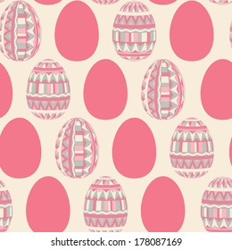 Seamless pattern with easter eggs. Template for design textile, greeting cards, wrapping paper, packages, backgrounds. Vector illustration.