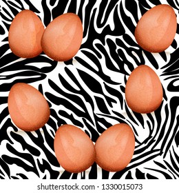 Seamless pattern with easter eggs and tiger stripes.