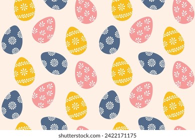 patrón transparente con huevos de Pascua con ornamentos tradicionales - ilustración vectorial