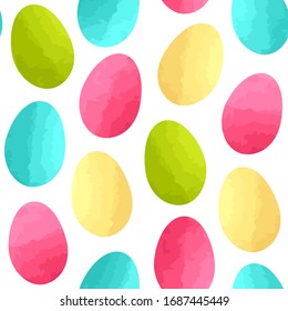 Seamless pattern with Easter eggs. Vector background with eggs in watercolour effect.