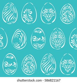 Seamless pattern - Easter eggs, white chalk on a blue background. isolated vector background for wrapping paper and greeting cards for Easter
