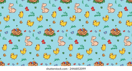 Seamless pattern with Easter elements doodle vector