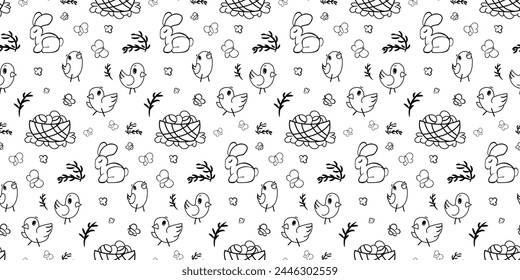 Seamless pattern with Easter elements hand drawn doodle outline vector