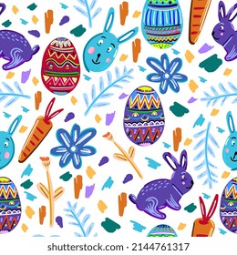 Seamless pattern of easter elements isolated on white background.