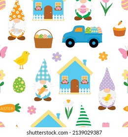 Seamless pattern Easter Gnomes spring vector illustration