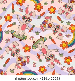 seamless pattern with easter groovy bunny