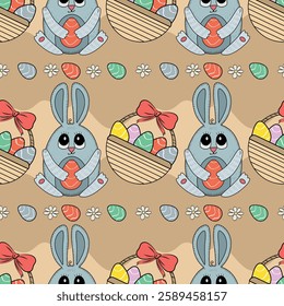 Seamless pattern. Easter seamless pattern. Pattern with hare and eggs. Vector