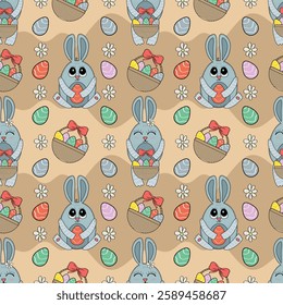 Seamless pattern. Easter seamless pattern. Pattern with hare and eggs. Vector