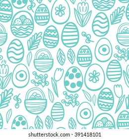 Seamless pattern with Easter motifs. Vector pattern for greeting cards, wrapping paper, design  diaries, fabrics and wallpapers. All the elements are not crop and hidden behind a mask.