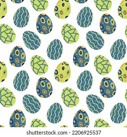 Seamless pattern for easter on a white background. Easter eggs. Spring easter pattern for wrapping paper, textile, wallpaper. Happy easter holiday elements.