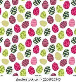 Seamless pattern for easter on a white background. Easter eggs. Spring easter pattern for wrapping paper, textile, wallpaper. Happy easter holiday elements.