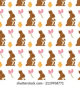 seamless pattern Easter rabbit animal chicken flower on white background holiday vector wallpaper textile giftwrap