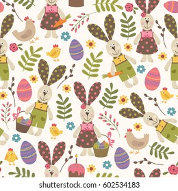 seamless pattern with Easter rabbit- vector illustration, eps