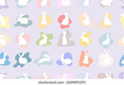 Seamless pattern with Easter rabbits 2025. Hand drawn seamless pattern cute bunny Easter. Template fabric print Wallpaper Printable paper. Rabbits in one line seamless pattern. Vector illustration.