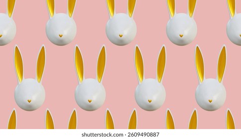 Seamless pattern with Easter rabbits. Hand drawn seamless pattern cute bunny Easter. Template fabric print Wallpaper Printable paper. Vector illustration. Rabbits in one line seamless pattern.