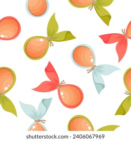 Seamless pattern for Easter and spring from decorated eggs on a white background. Seamless vector pattern. For Easter gift wrapping, paper, textiles. Happy Easter holiday elements